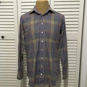 ETRO Men's Long Sleeve Dress Shirt Purple Yellow White COLOR BLOCK Italy Size 41 - Picture 1 of 6