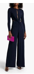 HALSTON EVENING Kathryn Twist Cutout Jumpsuit, Navy - Brand New - Free Shipping! - Picture 1 of 8