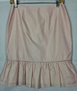 Unger Pencil Skirt Ruffled Hem SIlk Pink White Seersucker Above Knee Size 2 - Picture 1 of 10