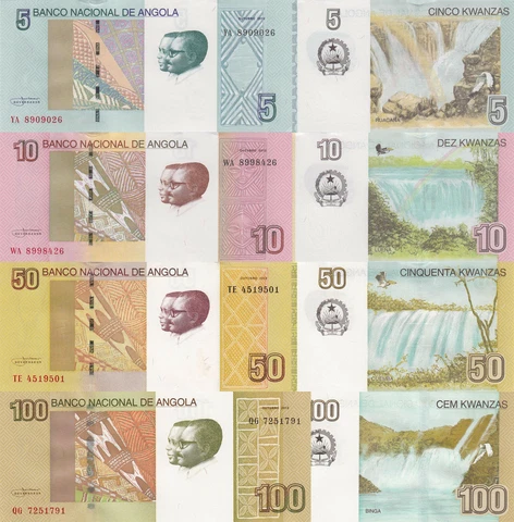 Angola 4 PCS Set: 5 to 100 Kwanza (2012) - p-151A, p-151B, p-152 & p-153 UNC Cover