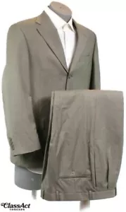 Austin Reed Mens Wool 2 Pc Suit Tan Striped 3 Btn 40R Pleated Fronts 34" Waist - Picture 1 of 10