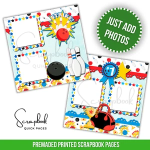 Bowling Scrapbook Pages PRINTED Premade Scrapbook Quick Pages 144 - Picture 1 of 8
