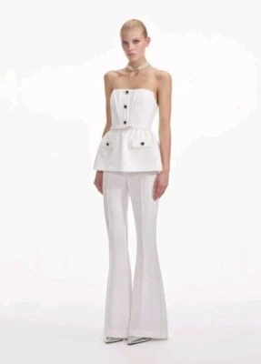 NWT АВТОПОРТРЕТ БЕЛЫЙ РАСКЛЕШЕННЫЙ КРЕП СТРУЯЩИЕСЯ БРЮКИ БОХО 34 дюйма Размер US 6 - Изображение 1 из 4