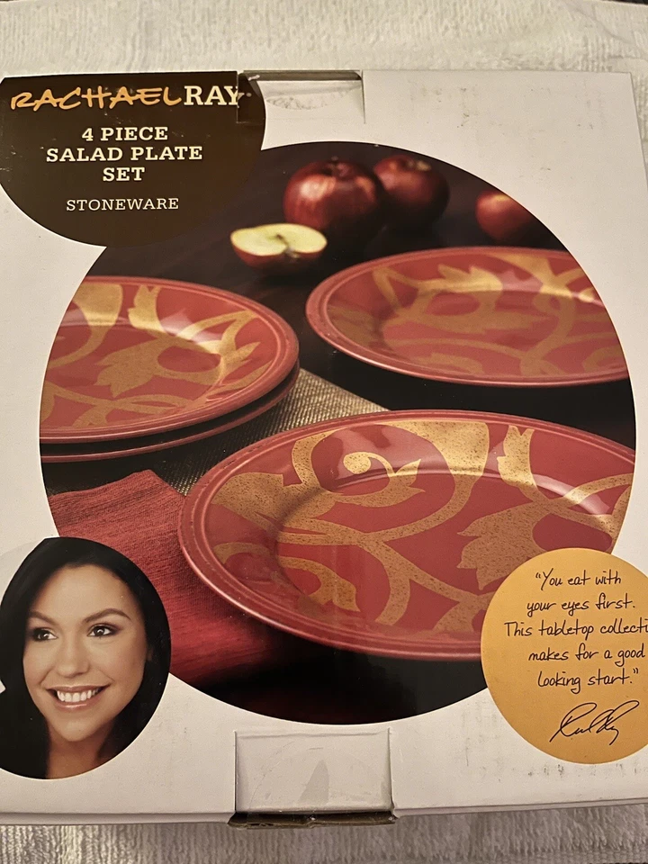 Rachael Ray Dinnerware -  Gold Scroll - 4 Salad Plate Set - Cranberry Red - Image 1 of 1