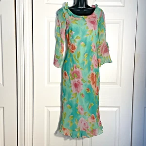 Vestido De Colección Y2K Esperanto Seda Mujer 4 Verde Acuarela Floral Caprichoso Hada - Imagen 1 de 14