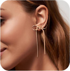 Gold Bow Earrings Long Tassel Chain Drop Earrings For Women, Jewelry Gifts