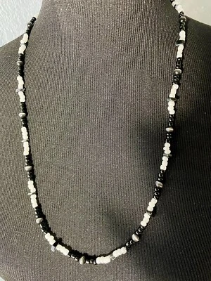 Men's 28 inch long small Gray/white Stone & black  and White Beads Necklace - Image 1 of 2