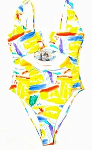 Bingo Surf V Front One Piece Swimsuit XL New NWT Yellow Blue - Picture 1 of 6
