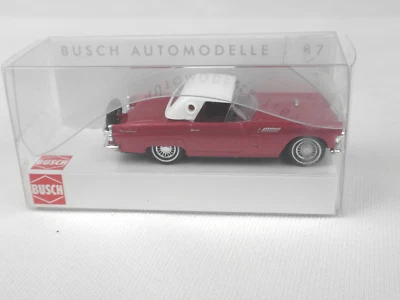 Ford Thunderbird Busch Automodelle rojo años 50 techo rígido 1/87 HO #45202 NUEVO Foto 1 de 4