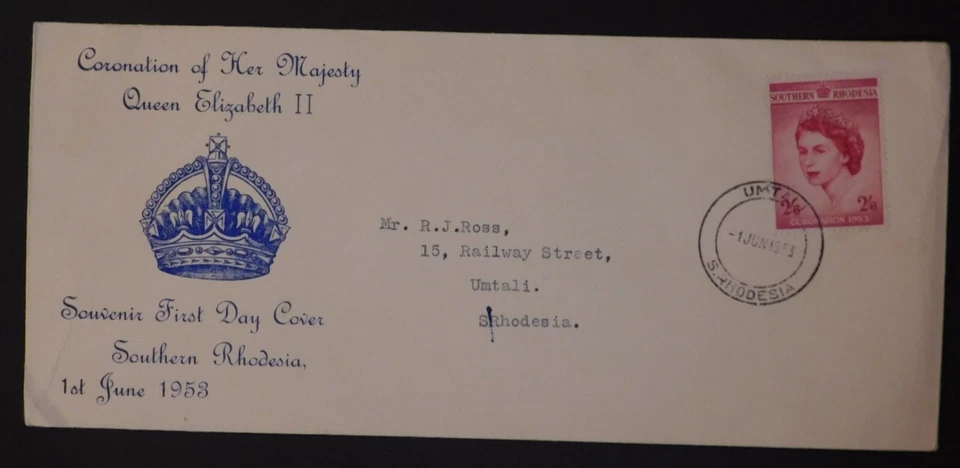 1953 Umtali Southern Rhodesia First Day Cover Queen Elizabeth 2 coronation QE2 - Image 1 of 2