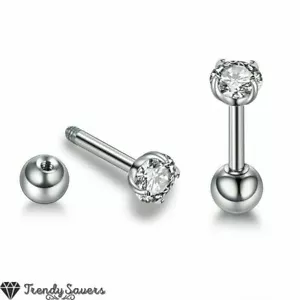 Austrian Crystal Tiny Surgical Steel Cartilage White Ball Screw Stud Earrings - Picture 1 of 24