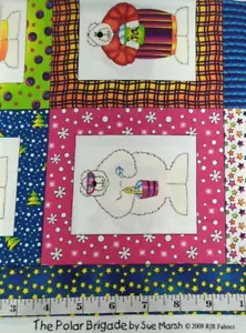 Vintage 2008 Polar Brigade Sue Marsh RJR Fabrics 35" Remnant Bears in Sweaters - Picture 1 of 4
