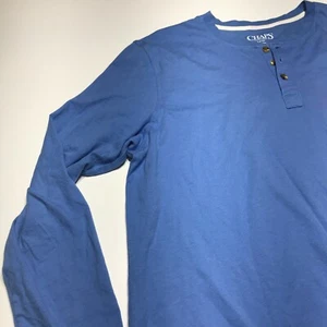 Chaps T-Shirt Mens Size Large Long Sleeve Henley 3 Button Blue 100% Cotton - Picture 1 of 12