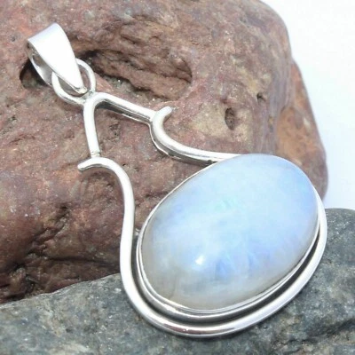 Bianco Arcobaleno Luna Gemma 925 Pendente Argento Sterling Giugno Birthstonegift - Immagine 1 di 4