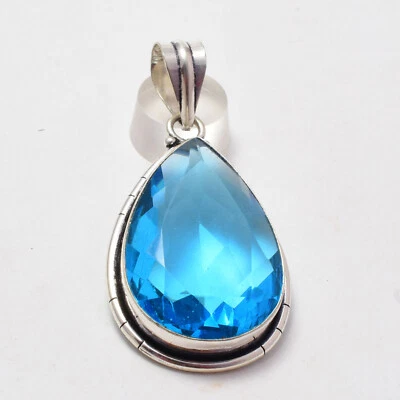 Increíble colgante hecho a mano de plata de ley 925 con piedras preciosas de topacio azul de Londres Foto 1 de 4