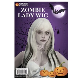 Peluca Zombie Lady Blanco y Negro, 23.5" - NUEVA EN PAQUETE - Imagen 1 de 1