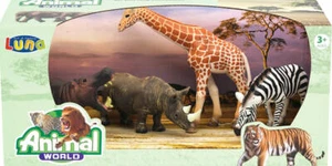 Luna Tierfiguren-Set Wildtiere 4-tlg Spielfiguren Zebra Giraffe Nashorn Nilpferd - Bild 1 von 1