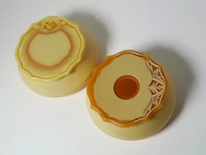 Vintage Two Light Beige Bakelite Round Trinket Jewelry Box w/Floral Lid - Picture 1 of 3