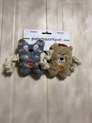 "Juego de 2 juguetes de peluche chirriante Patchwork, juguetes interactivos para perros con chirrido 6""" Foto 1 de 4