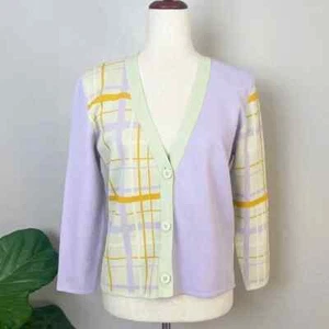 LOVE, BONITO Women Size 4 Lavender Plaid Wisteria V-Neck Button Up Knit Cardigan - Picture 1 of 8