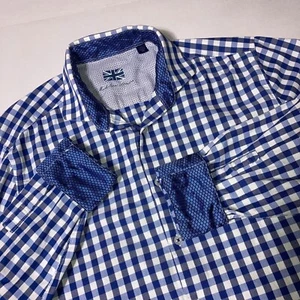 Michelsons London Hemd Langarm blau weiß kariert Herren Knopfleiste Flip Cuff - Bild 1 von 8