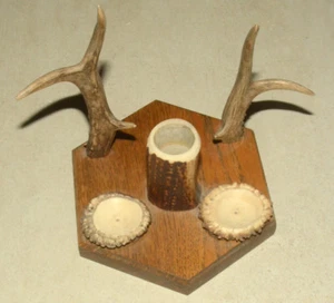 SOPORTE DE 2 TUBOS GENUINO CUERNO DE CIERVO Y MADERA DE ROBLE HECHO A MANO CON SOPORTE LIMPIADOR DE TUBERÍAS - Imagen 1 de 3