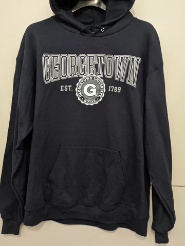 Champion Hoodie Mens XL Navy Georgetown Hoyas Pullover Spellout Logo Est Relax Cover