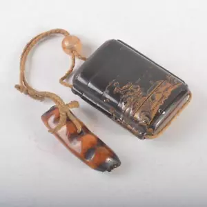 Estuche de píldoras japonés vintage inro alto 2 cm, ancho 6,5 cm ~ 5,2 cm 52 g con píldora - Imagen 1 de 10