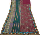 Sushila Vintage HEAVY Indian Saree Pure Georgette Silk Hand Beaded Sari Fabric