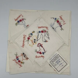 Set 7 Handkerchiefs days of the week different animals Swan Rooster Cow Duck - Picture 1 of 7