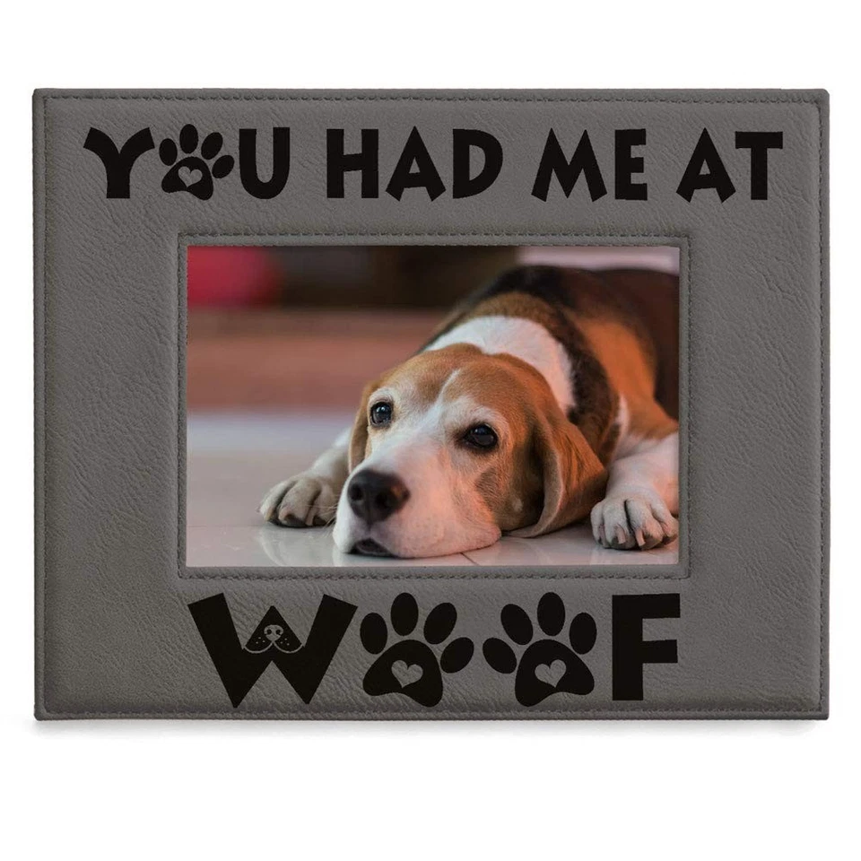 - Marco de fotos de cuero grabado You Had Me At WOOF - Regalos para amantes de los perros, 5x7-Ho... Foto 1 de 4