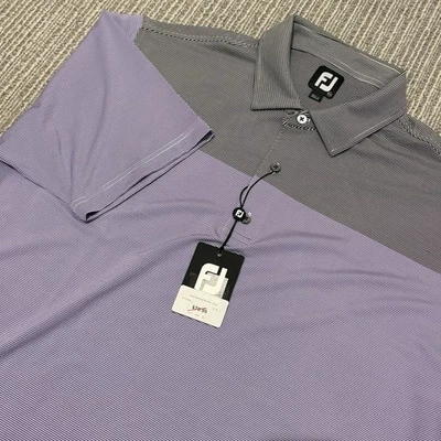 Polo de golf FootJoy de extremo a extremo bloque Lisle nuevo con etiquetas - púrpura/blanco/negro - 2XL para hombre Foto 1 de 4
