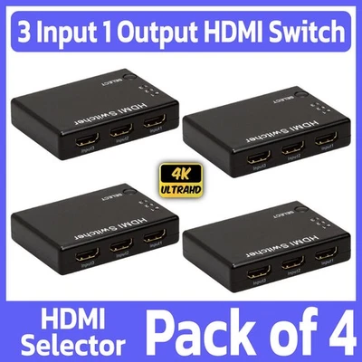 Paquete de 4 conmutadores HDMI 3 en 1 salida 4K 2K Ultra HD 3D HDMI Hub HDMI conmutador automático Foto 1 de 4