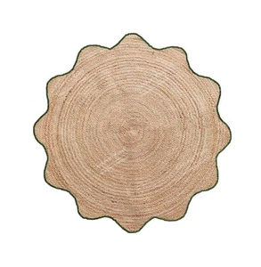 Tappeto rotondo in iuta naturale 4x4, 5x5, 6x6, piedi, tappeto bordo smerlato pavimento B... - Foto 1 di 4