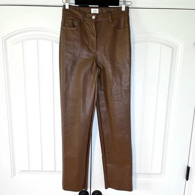Wilfred Aritzia Melina Brown Leather Pants Size 4 Straight Leg - Image 1 of 4
