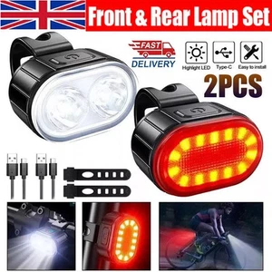 2X Mountain Bike Lights USB Rechargeable Bicycle LED Torch Front Rear + Lamp Set - Picture 1 of 13