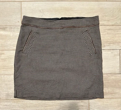 Tommy Hilfiger Wool-blend Browns With Leather Trim Houndstooth Skirt Size 12 - Image 1 of 4