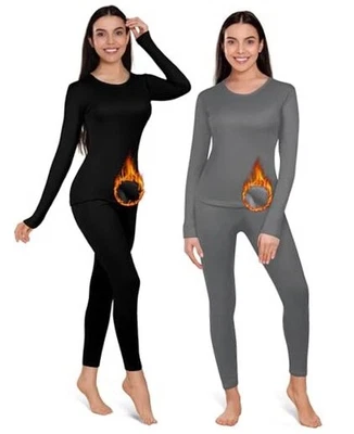  2 件套保暖内衣保暖抓绒衬里保暖打底裤 X-大号黑色,灰色 — 第 1/4 张图片