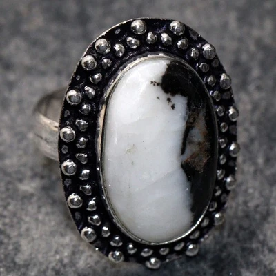 Anillo Joyería Turquesa Búfalo Blanco Chapado en Plata 925 Hecho a Mano Talla Us 6 MJ Foto 1 de 3