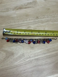ANNE KOPLIK DESIGNS 7" Patriotic Charm Bracelet NWT crystals metal glass hearts - Picture 1 of 1