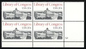 USA - 1982 Library of Congress 20c - SC# 2004 Plate Block of 4 Mint NH OG - Bild 1 von 2