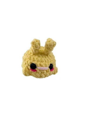 Handmade Yellow Plush Bunny Toy Pink Details & Black Eyes Crochet Yarn mini - Image 1 of 4