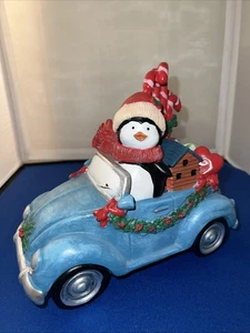 Pinguin fährt blau Auto mit Weihnachtsgeschenken Vintage Weihnachtsdeko 8 Zoll - Bild 1 von 19