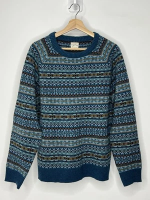 J.Crew Fair Isle Lambswool Sweater Mens Large Blue Geometric Knit Nordic Preppy - Image 1 of 4