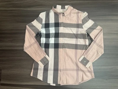 Camisa Larga Burberry Rosa Encaje Estampado Nova Cuadros Algodón Abotonada Para Mujer Pequeña Foto 1 de 4