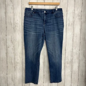 Jeans alla caviglia Chico's So Slimming Girlfriend lavaggio medio basic gamba slim denim 14P - Foto 1 di 11