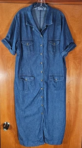 Carolina Blues langes blaues Denim Maxikleid Größe 24 W Kurzarm Knopfleiste - Bild 1 von 6