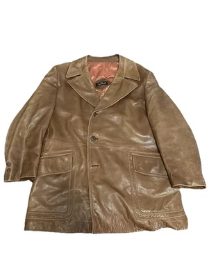 Vintage Cortefiel Genuine Leather Blazer Car Coat Tan Brown Sz 48 - Image 1 of 4