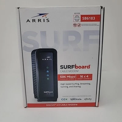 ARRIS SURFboard 16x4 DOCSIS 3.0 Cable Modem SB6183 Black 612572216712 Rough Box - Image 1 of 2