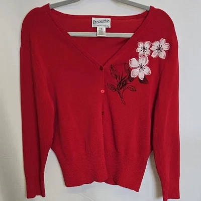 Cárdigan Pendleton Floral Con Bordados y Cuentas, Rojo, Mujer Talla Mediana Foto 1 de 4